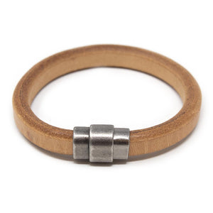 Plain Leather Bracelet with Antique Silver Clasp Camel Large - Mimmic Fashion Jewelry