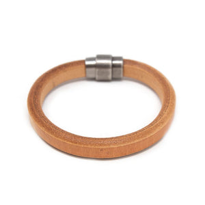 Plain Leather Bracelet with Antique Silver Clasp Camel Medium - Mimmic Fashion Jewelry