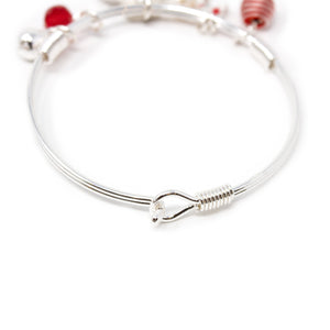 Red Reindeer Charm Bangle Silver Tone - Mimmic Fashion Jewelry