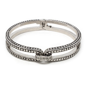 Rhodium Dotted Bangle Bracelet with Crystal Link - Mimmic Fashion Jewelry