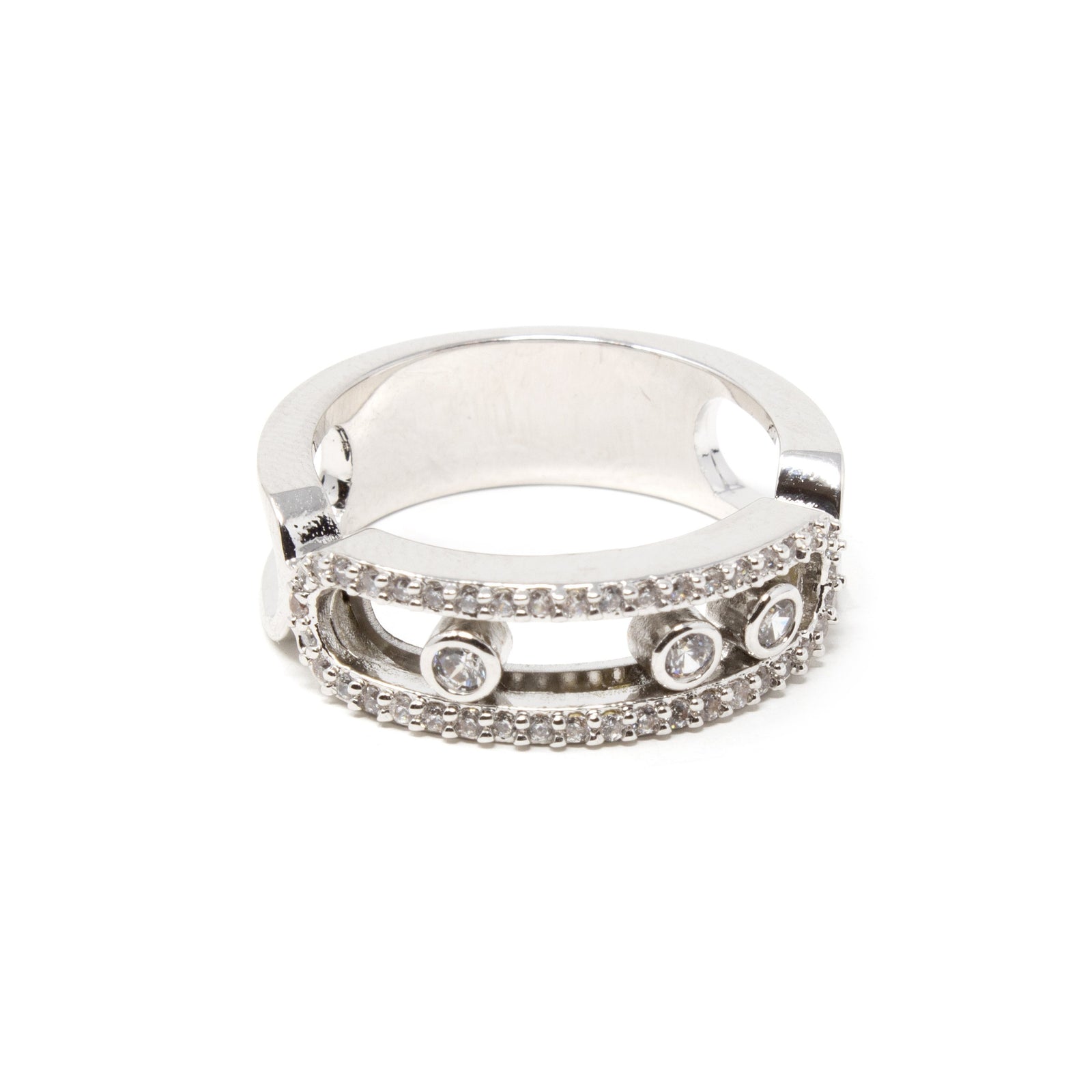 Rhodium PL Ring with 3 CZ Sliding