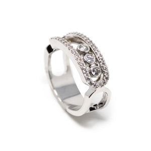 Rhodium PL Ring with 3 CZ Sliding - Mimmic Fashion Jewelry