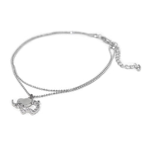 Rhodium Plated Anklet with CZ Elephant - Mimmic Fashion Jewelry