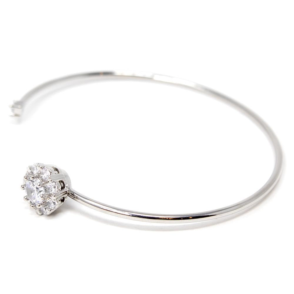 Rhodium Plated Bangle with Pave Crystal