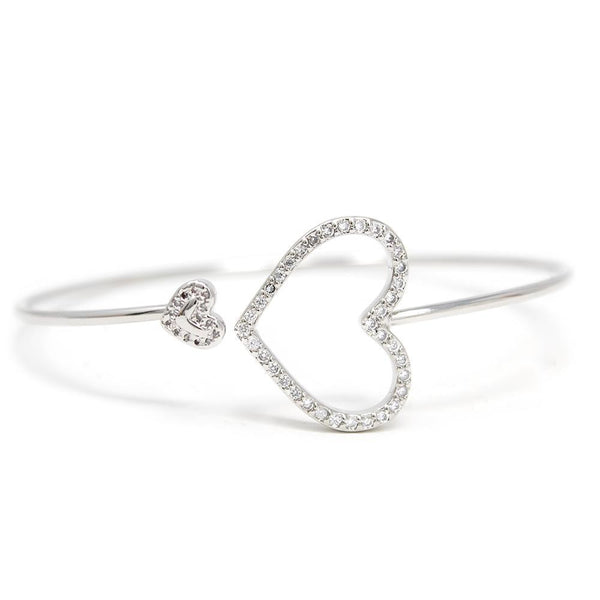 Rhodium Plated Bangle with Pave Heart
