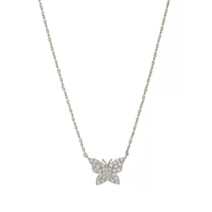 Rhodium Plated Brass CZ Pave Butterfly Link Necklace