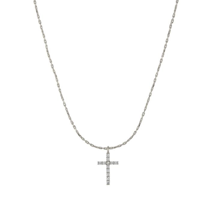 Rhodium Plated Brass Pave Cross Pendant Link Necklace