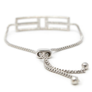 Rhodium Plated CZ Open Bar Adjustable Bracelet - Mimmic Fashion Jewelry
