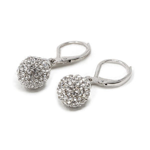 Rhodium Plated Crystal Ball Earrings - Mimmic Fashion Jewelry