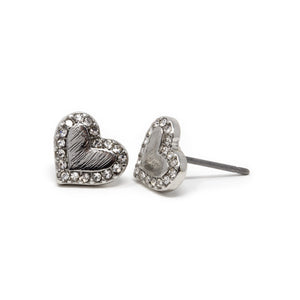 Rhodium Plated Cubic Zirconia Heart Stud Earrings - Mimmic Fashion Jewelry