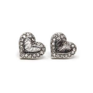 Rhodium Plated Cubic Zirconia Heart Stud Earrings - Mimmic Fashion Jewelry