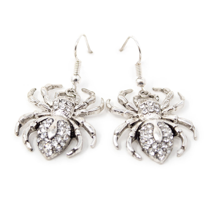 Rhodium Plated Drop Earrings CZ Spider - Mimmic Fashion Jewelry