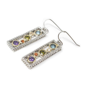 Rhodium Plated Multicolor CZ Open Square Earrings - Mimmic Fashion Jewelry