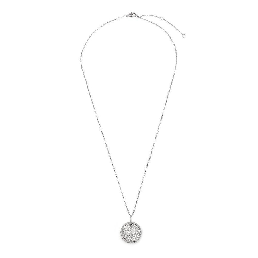 Rhodium Plated Necklace with Circle CZ Pave Pendant - Mimmic Fashion Jewelry