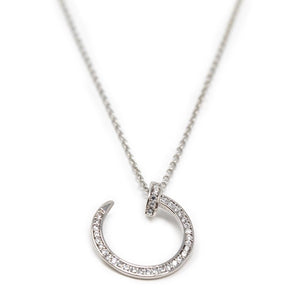 Necklace with CZ Nail Pendant Rhodium Plated - Mimmic Fashion Jewelry