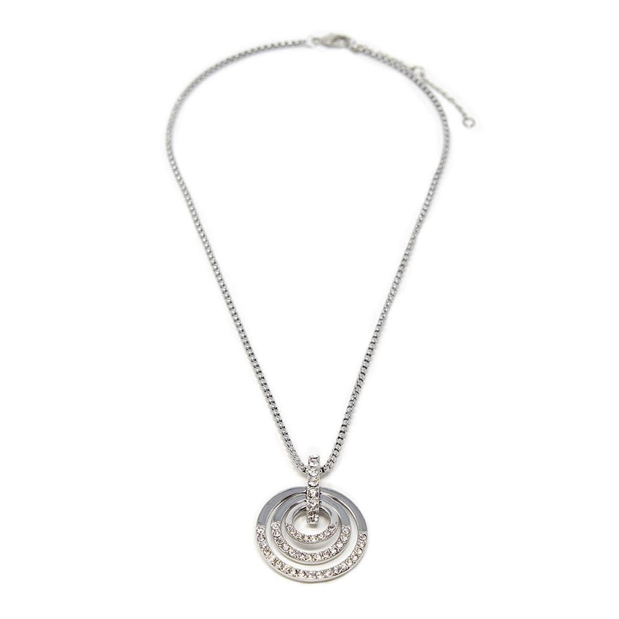 Rhodium Plated Necklace with Pave Open Circle Pendant - Mimmic Fashion Jewelry