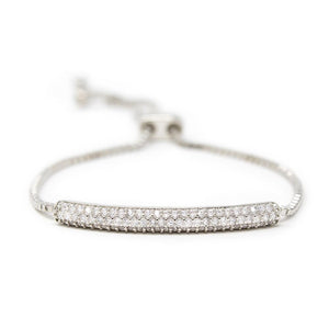 Rhodium Plated Pave CZ Bar Adjustable Bracelet - Mimmic Fashion Jewelry