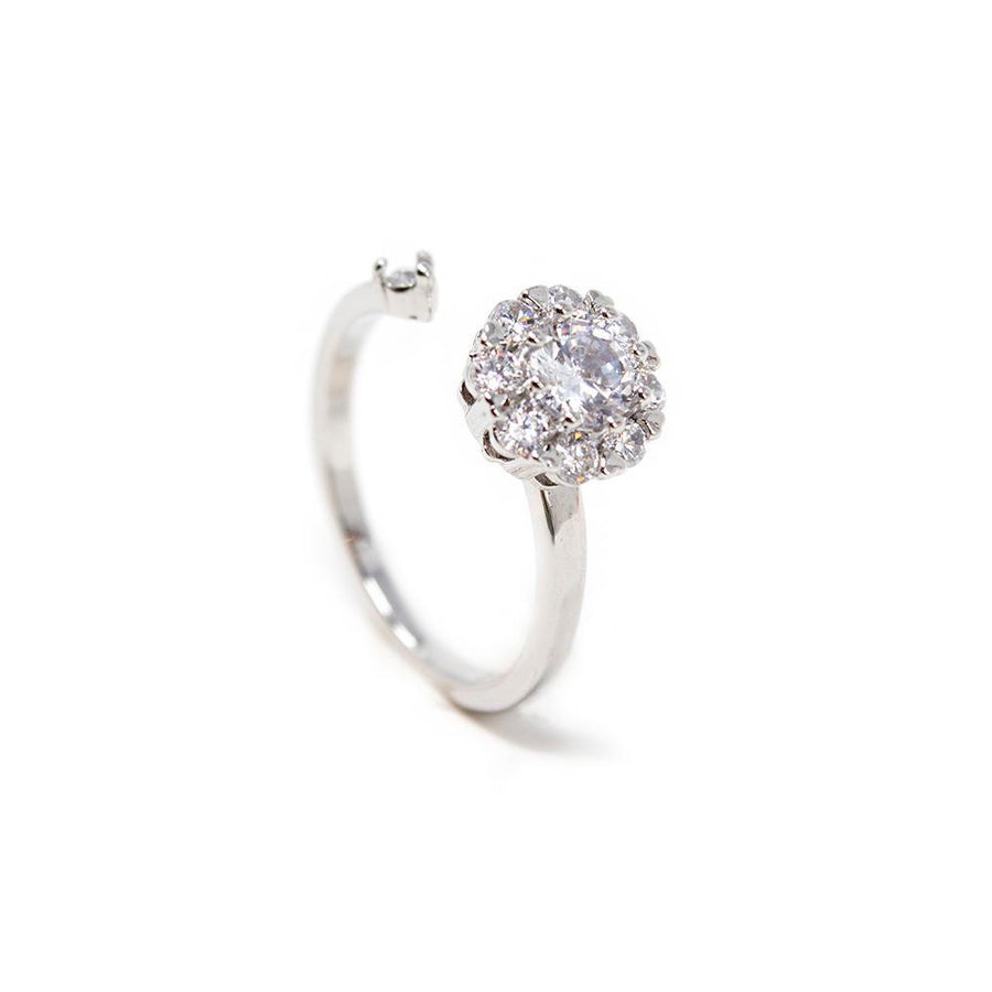 Rhodium Plated Ring with Pave Crystal - Mimmic Fashion Jewelry
