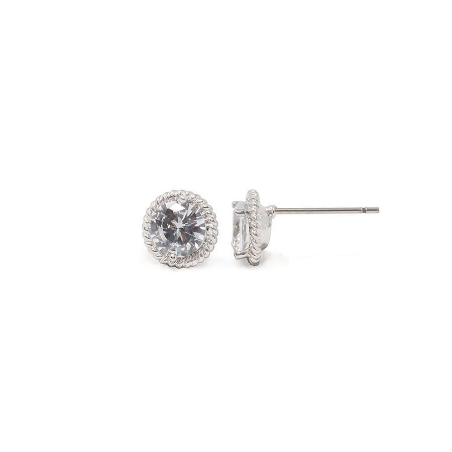 Rhodium Plated Round Cubic Zirconia Earrings - Mimmic Fashion Jewelry
