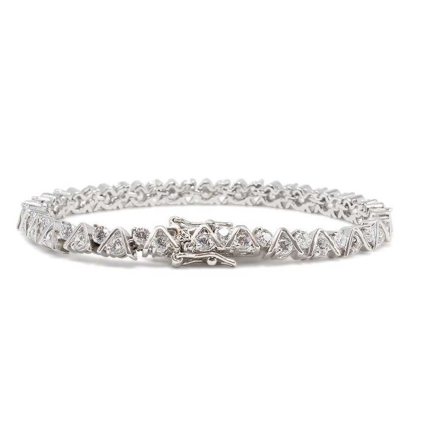 Rhodium Plated Tennis Bracelet VVV Crystal - Mimmic Fashion Jewelry