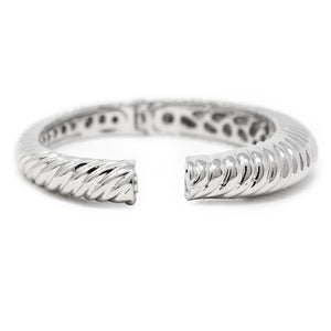 Ribbed Band Hinged Bracelet Silver Tone - Mimmic Fashion Jewelry