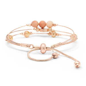 RGold Adjustable 3 Row Bead Bracelet Peach - Mimmic Fashion Jewelry