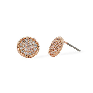Rose Gold Plated Circle CZ Earrings With Rope Edge - Mimmic Fashion Jewelry