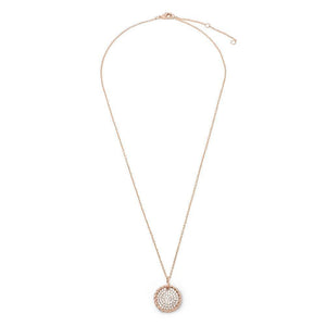 RoseGold Plated Necklace With Rope Edge Circle CZ Pendant - Mimmic Fashion Jewelry