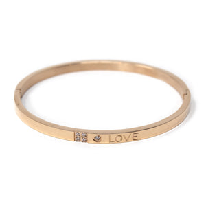 Rose Gold Plated Stainless Steel CZ LOVE Bangle - Mimmic Fashion Jewelry