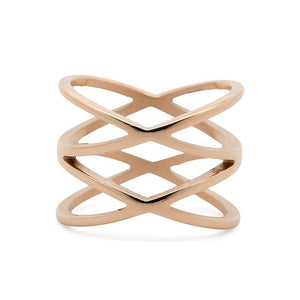 Rose Gold Plated Stainless Steel Double X Ring - Mimmic Fashion Jewelry