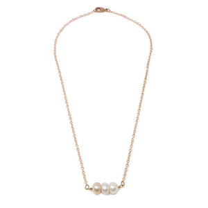 Rose Gold Tone Necklace with Three Fresh Water Pearls - Mimmic Fashion Jewelry