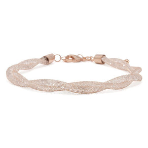 RoseGold Tone Twisted Bracelet Mesh with Crystals - Mimmic Fashion Jewelry