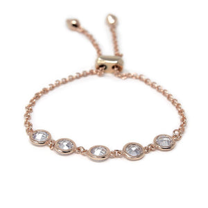 Round CZ Chain Slide Bracelet Rose Gold Plated - Mimmic Fashion Jewelry