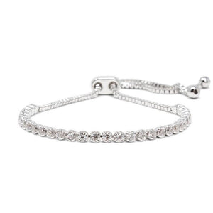 Round CZ Slide Tennis Bracelet Rhodium Plated - Mimmic Fashion Jewelry