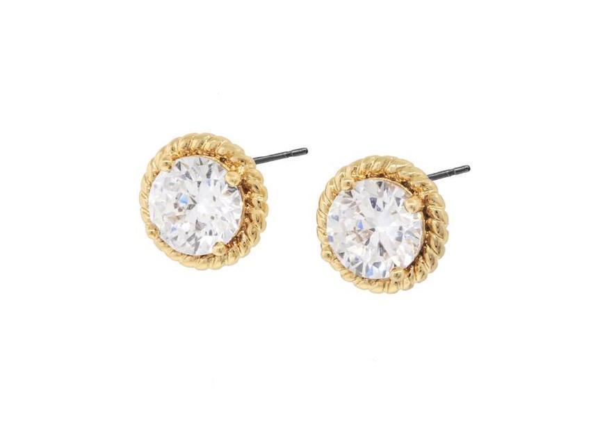 Round CZ Gold Plated Stud Earrings - Mimmic Fashion Jewelry