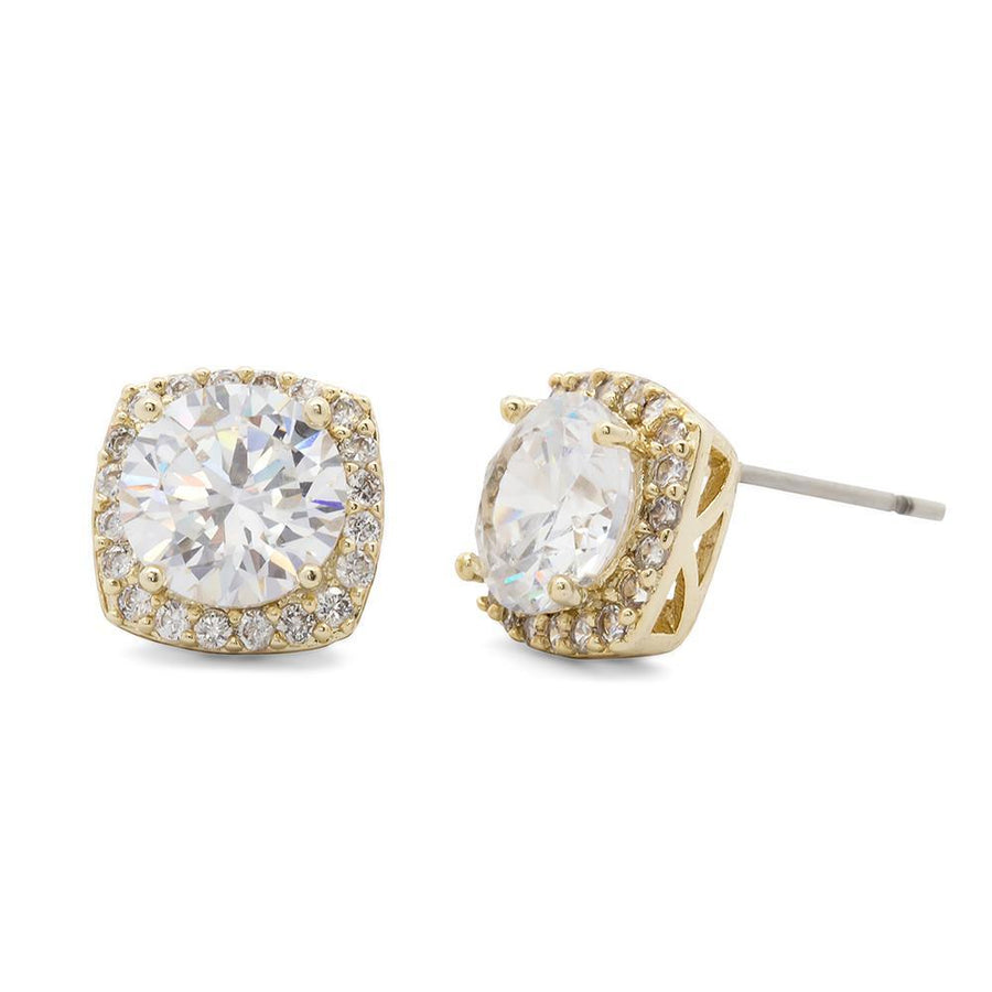 Stud Earrings Rounded SQ CZ Pave-Mimmic Fashion Jewelry