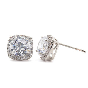 Stud Earrings Rounded SQ CZ Pave-Mimmic Fashion Jewelry