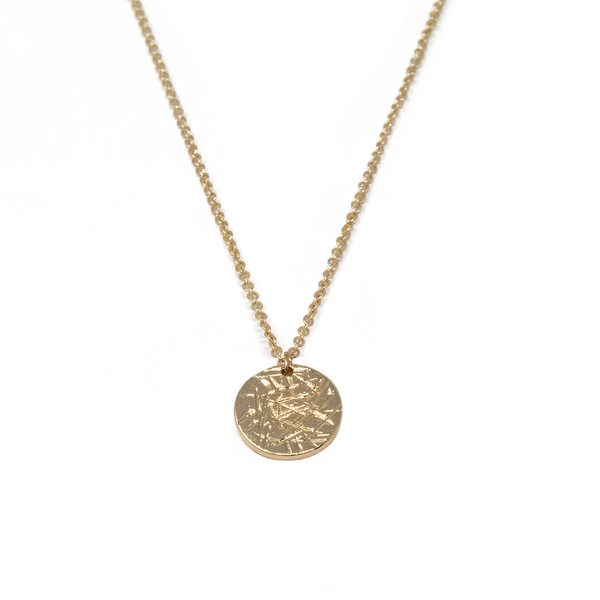Scratched Disc Pendant Necklace 18 Inch Gold Plated