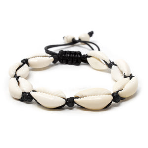 Sea Shell Adjustable Rope Bracelet, Black - Mimmic Fashion Jewelry