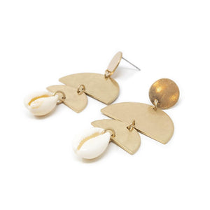 Sea Shell Geometric Drop Earrings Gold Tone - Mimmic Fashion Jewelry