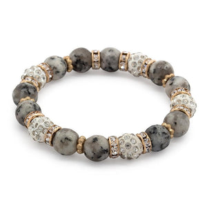 Semi Precious Stone Stretch Bracelet CZ Pave and Marble - Mimmic Fashion Jewelry