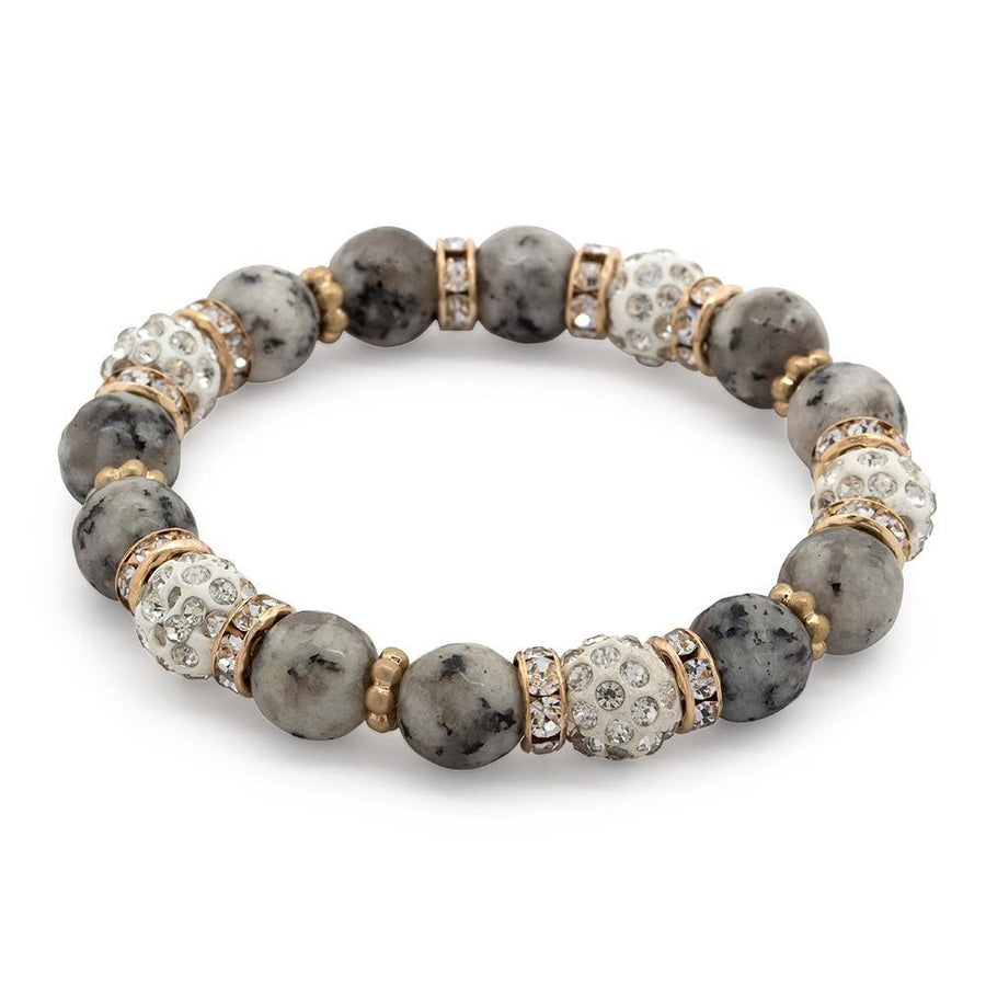 Semi Precious Stone Stretch Bracelet CZ Pave and Marble - Mimmic Fashion Jewelry