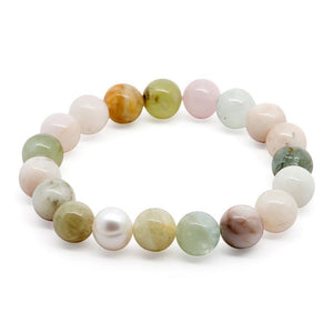 Semi Precious Stone Stretch Bracelet Mixed Colors w Pearl - Mimmic Fashion Jewelry