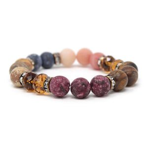 Semi Precious Stone Stretch Bracelet Peach/Mixed Colors with Pave - Mimmic Fashion Jewelry
