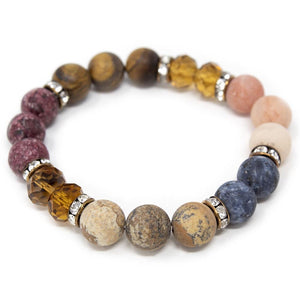 Semi Precious Stone Stretch Bracelet Peach/Mixed Colors with Pave - Mimmic Fashion Jewelry