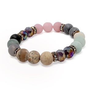Semi Precious St Stch Bracelet Pink/Mixed Colors w Pave - Mimmic Fashion Jewelry