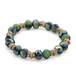 Semi Precious Stone Stretch Bracelet w CZ Brown Green - Mimmic Fashion Jewelry