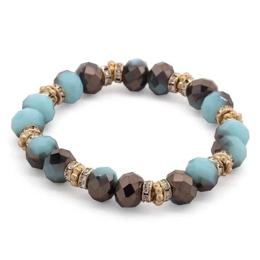 Semi Precious Stone Stretch Bracelet w CZ Brown Turq - Mimmic Fashion Jewelry