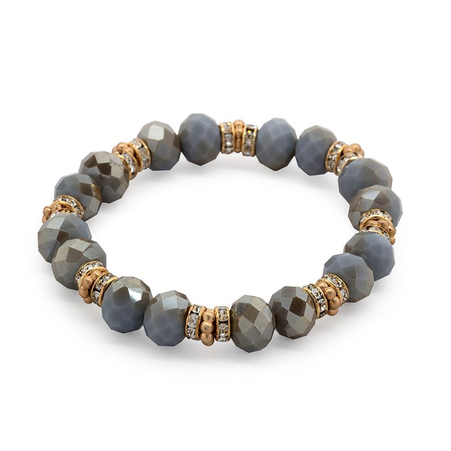 Semi Precious Stone Stretch Bracelet with CZ Grey Gold - Mimmic Fashion Jewelry