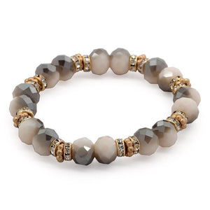 Semi Precious Stone Stretch Bracelet w CZ White Grey - Mimmic Fashion Jewelry